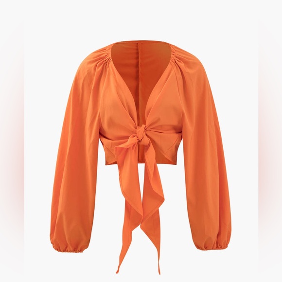 Gorgeous Dolls Knot Front Blouse And Leaves Print Wide Leg Pants Set - Picture 2 of 6